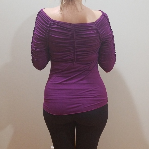Max Studios Purple 3/4 Sleeve Blouse Stretch - Picture 4 of 5